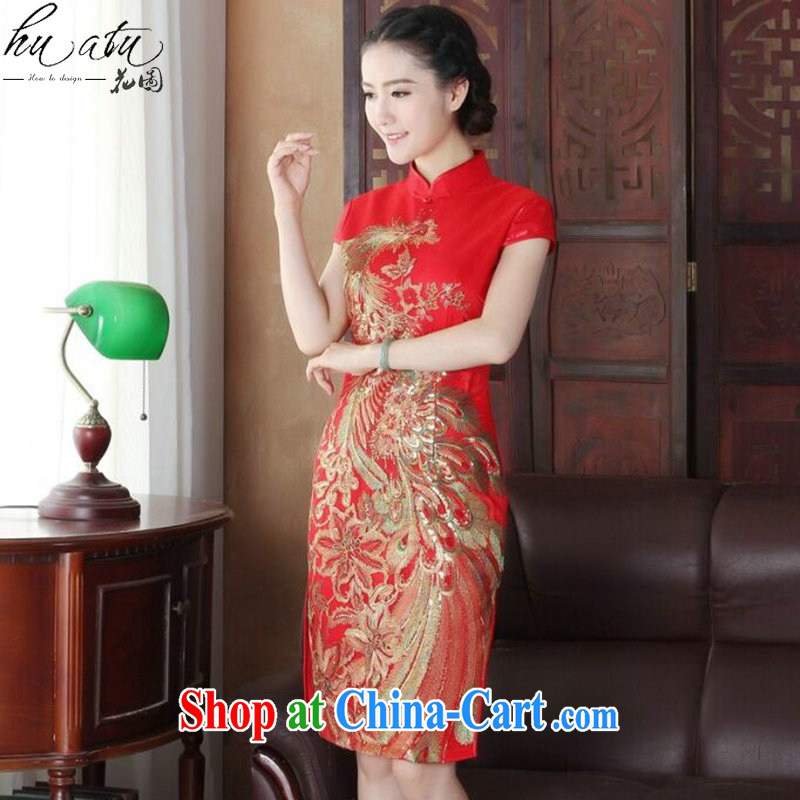 spend the summer short dresses Women's clothes Chinese improved wedding toast clothing retro embroidery flower Peacock short improved cheongsam as figure 3XL, spend figure, and, shopping on the Internet