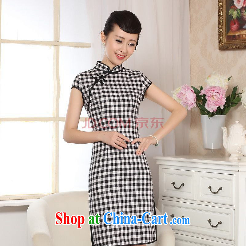 Nigeria, the Cotton the retro checked short-sleeved qipao improved daily republic of linen clothes summer cheongsam dress D 0247 - A XXL