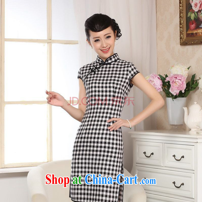 Nigeria, following the commission cotton retro checked short-sleeved qipao improved daily republic of linen clothes summer cheongsam dress D 0247 - A XXL, Nigeria, and, on-line shopping