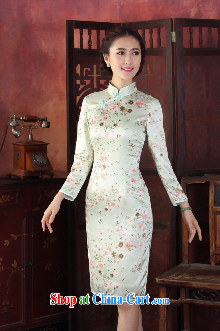 Dan smoke cheongsam dress Chinese Chinese improved, LED light sauna in Silk Cheongsam cuff antique silk long-sleeved robes the green flower 2XL pictures, price, brand platters! Elections are good character, the national distribution, so why buy now enjoy more preferential! Health