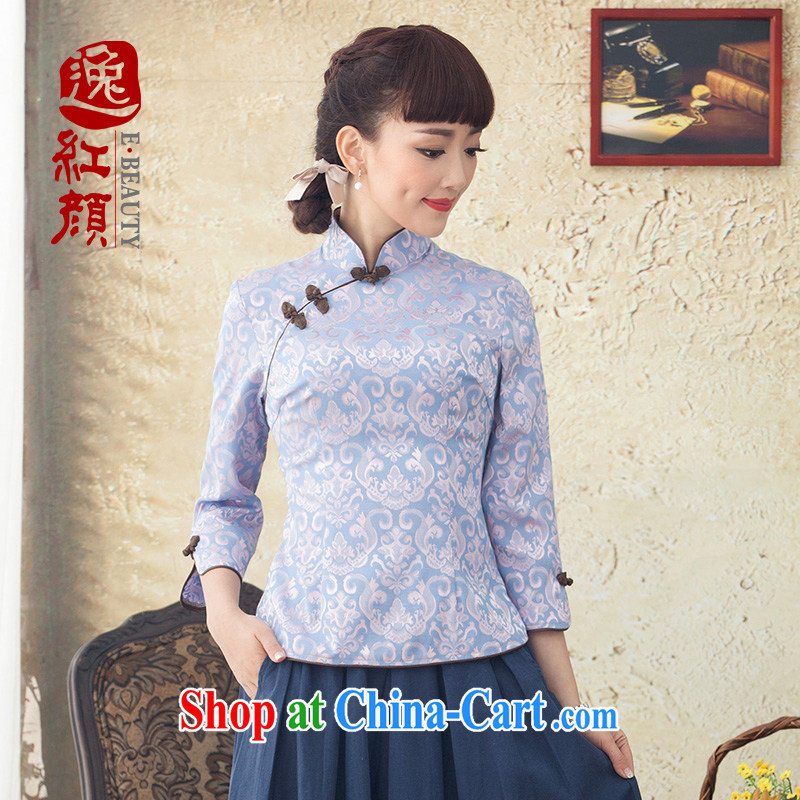once and for all, without wind, high-end Ethnic Wind Chinese Spring, Summer fashion improved cheongsam shirt long-sleeved retro purple 2 XL