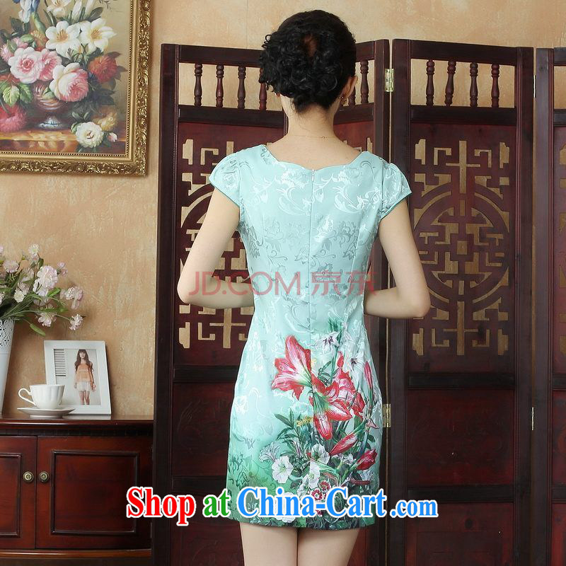 For Pont Sondé Ms. Diane cheongsam Chinese dresses summer improved national wind antique stamp cheongsam dress dress picture color XXL, Pont Sondé health Diane, shopping on the Internet