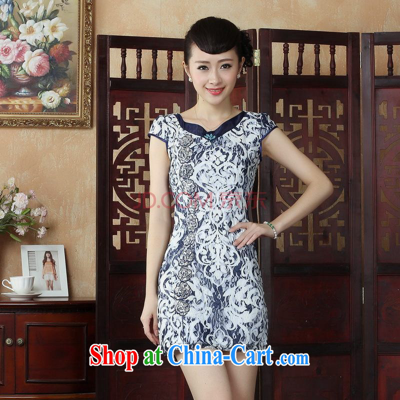 For Pont Sondé Ms. Diana Lace Embroidery style improved cheongsam dress Chinese Dress summer graphics thin daily short cheongsam picture color XXL, Pont Sondé health Diane, shopping on the Internet