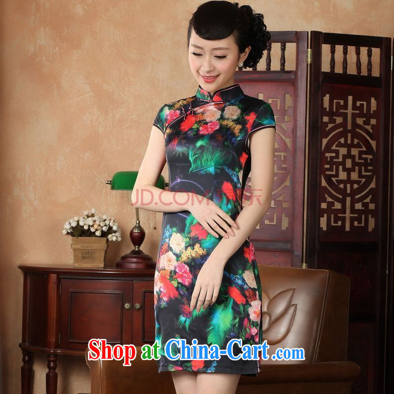 For Pont Sondé Ms. Diane Tang cheongsam dress summer improved national wind antique stamp cheongsam dress dress D 0231 - A XXL, Pont Sondé health Diane, shopping on the Internet