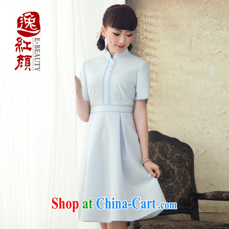 once and for all the proverbial hero Lau 2015 New National wind lace dresses retro spring and summer beauty style summer dress blue S