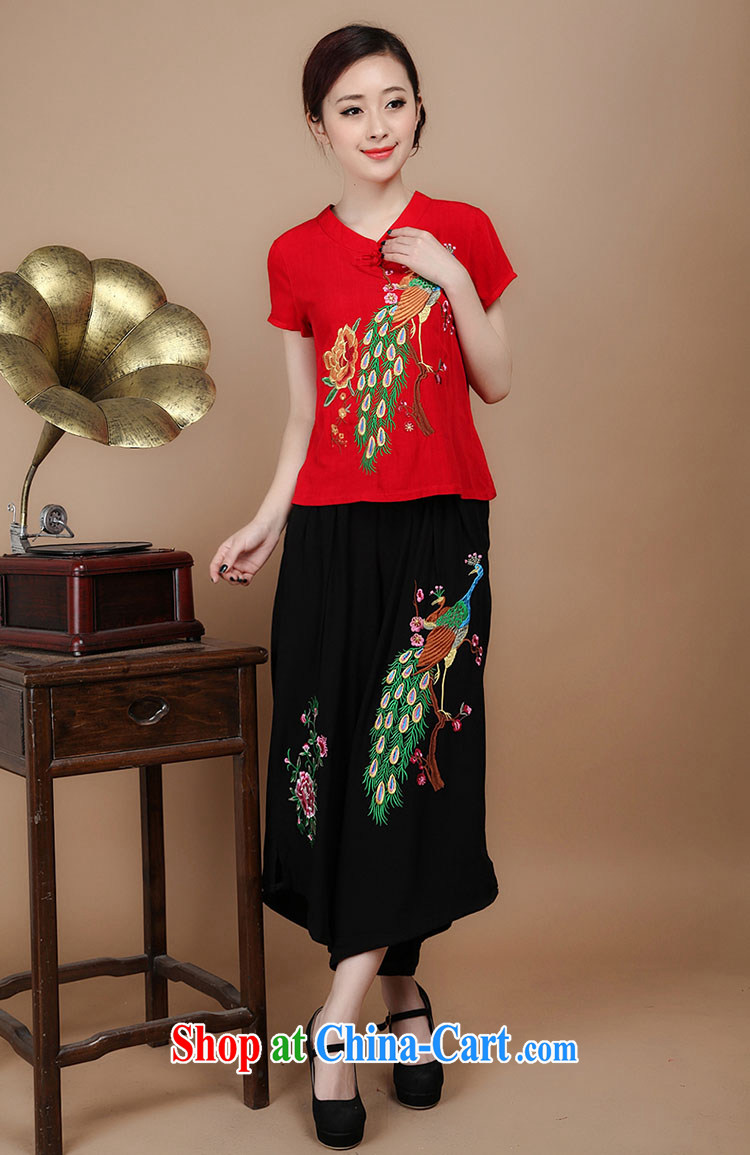 Barbie charm and Asia 2015 summer decor, cotton embroidery Tang replace V collar short-sleeve T-shirt pants two piece set to sell red L pictures, price, brand platters! Elections are good character, the national distribution, so why buy now enjoy more preferential! Health