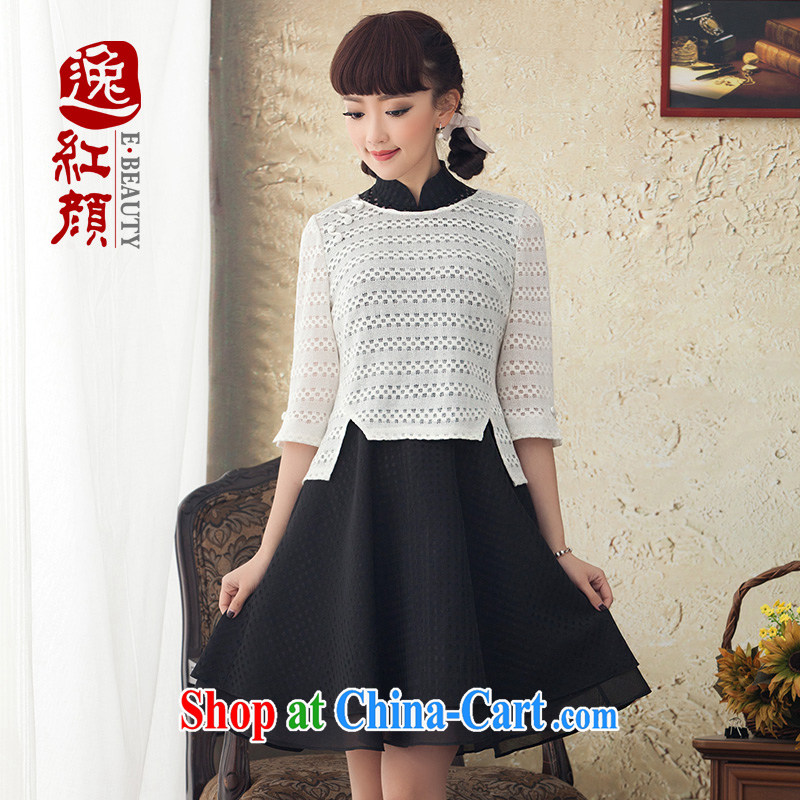 once and for all and fatally jealous Constitution Constitution dance, long-sleeved checkered, for two piece dresses Ethnic Wind 2015 new spring and summer tea white S