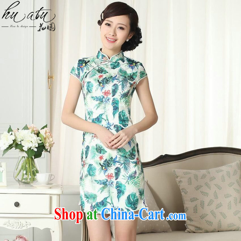 Take the lady stylish jacquard cotton cultivation short cheongsam dress summer new female Chinese improved version short cheongsam dress such as the color 2 XL