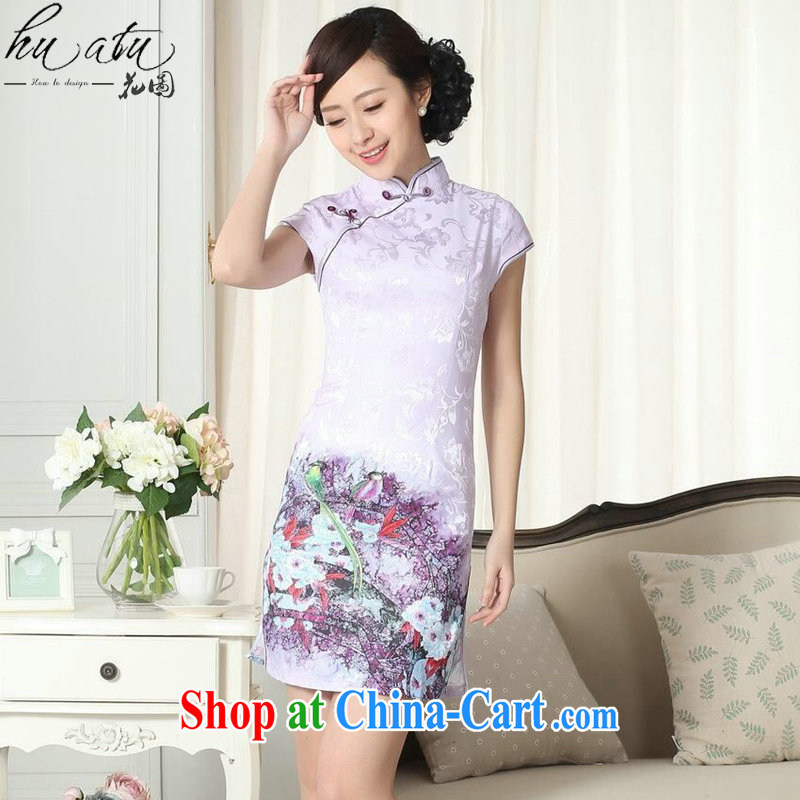 Take the cheongsam Chinese summer new female Chinese improved version, for cultivating short cheongsam dress lady stylish cotton robes such as map color 2 XL, figure, and shopping on the Internet