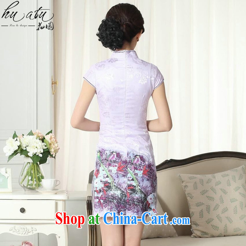 Take the cheongsam Chinese summer new female Chinese improved version, for cultivating short cheongsam dress lady stylish cotton robes such as map color 2 XL, figure, and shopping on the Internet
