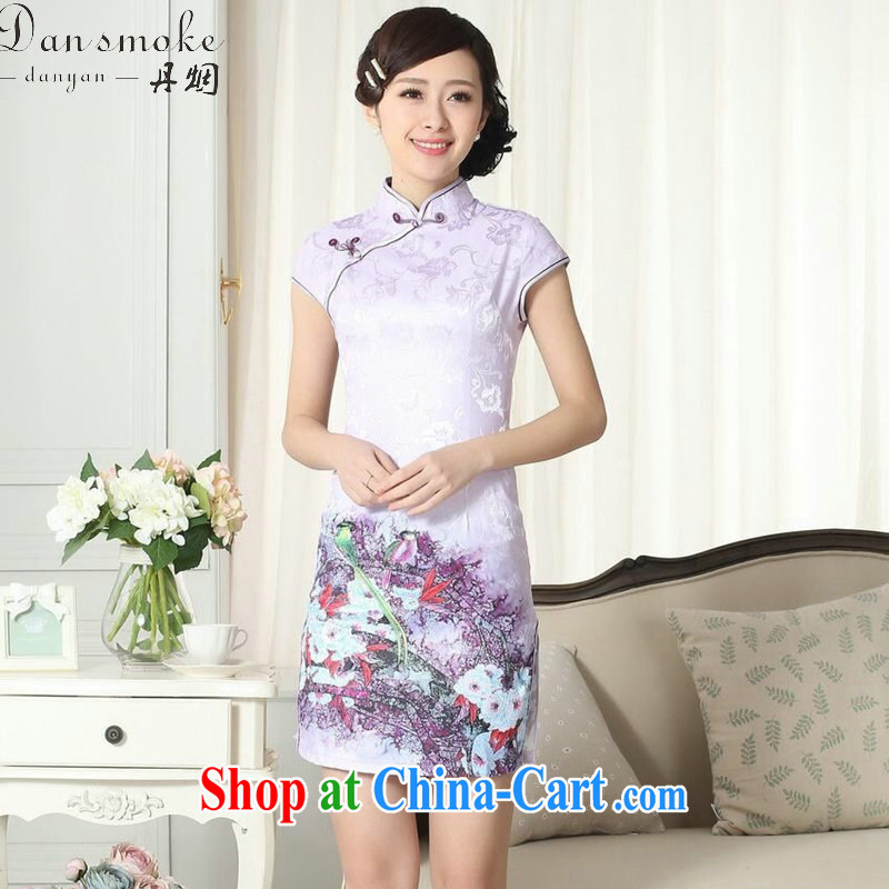 Dan smoke cheongsam Chinese summer new female Chinese improved version, for cultivating short cheongsam dress lady stylish cotton robes as the color 2 XL, Bin Laden smoke, shopping on the Internet