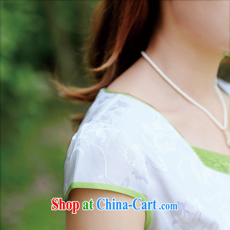 The European site dresses 2015 new summer women cheongsam dress short-sleeved beauty stamp National wind package and skirt 8896 Green lotus L, rain poems, shopping on the Internet