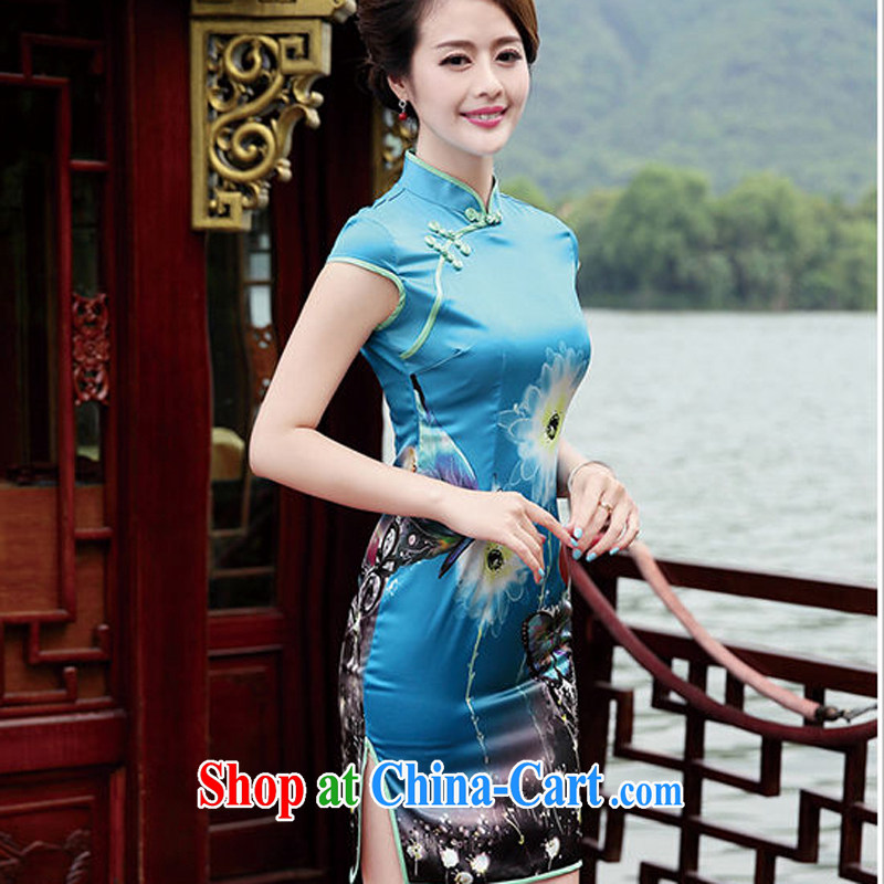 cheongsam dress retro upscale Peony cheongsam dress 2015 new summer short sleeved dresses daily dress 8833 - 1, the Butterfly XL
