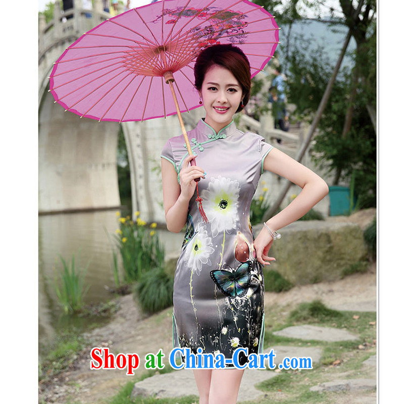 cheongsam dress retro upscale Peony cheongsam dress 2015 new summer short sleeved dresses daily dress 8833 - 1 Green lotus XL, rain poems, shopping on the Internet
