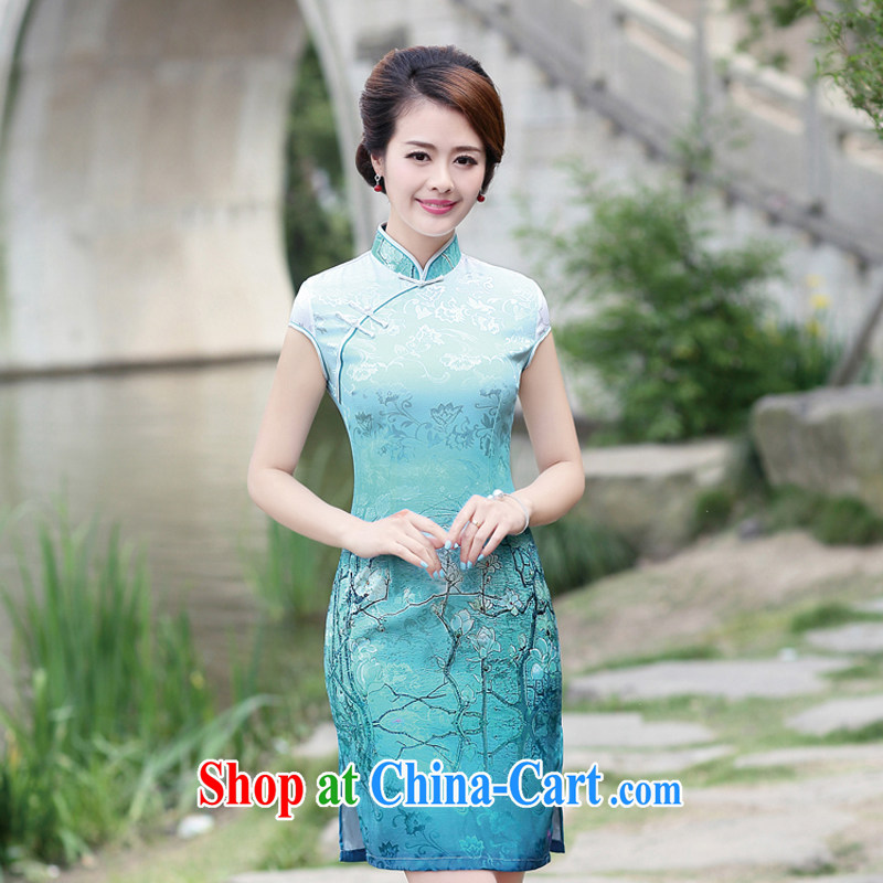 2015 new summer wear cheongsam dress improved stylish everyday floral Ethnic Wind and elegant low-power the truck cheongsam dress 8892 container take L