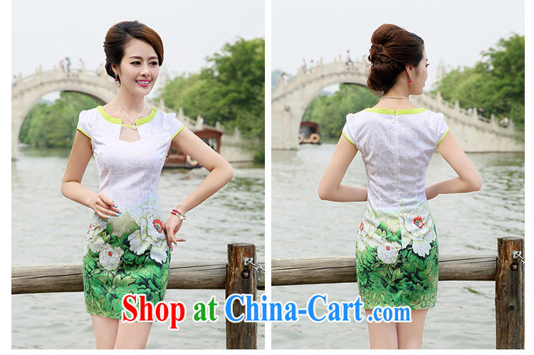 2015 new summer waist-cultivating improved cheongsam elegant fresh stamp pack and dress women 8887 green Peony flower L pictures, price, brand platters! Elections are good character, the national distribution, so why buy now enjoy more preferential! Health