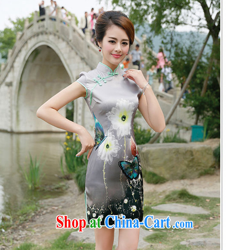 cheongsam dress retro upscale Peony cheongsam dress 2015 new summer short sleeved dresses daily dress 8833 - 1 Green lotus XL, Xin Ms Audrey EU era, online shopping