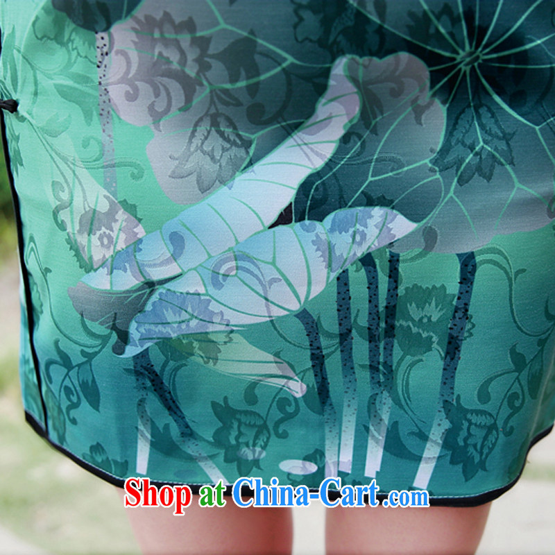 2015 summer new ramp ends improved short cheongsam style lady beauty graphics thin retro package and dress 8891 Black Lotus XL, Xin Wei, and shopping on the Internet