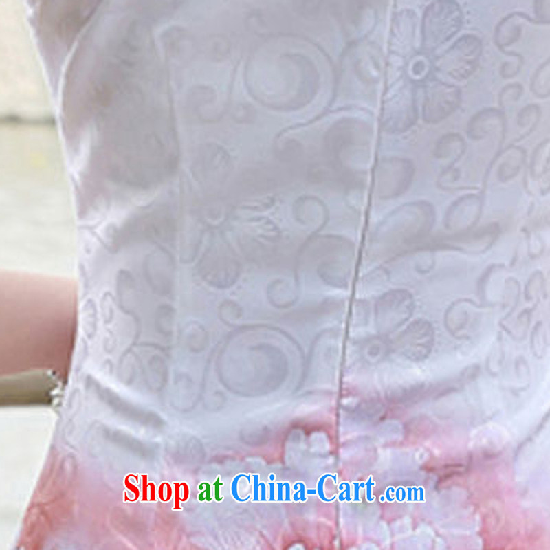 2015 new summer waist-cultivating improved cheongsam elegant fresh stamp pack and dress women 8887 toner peony flowers XL, Xin Ms Audrey EU era, online shopping