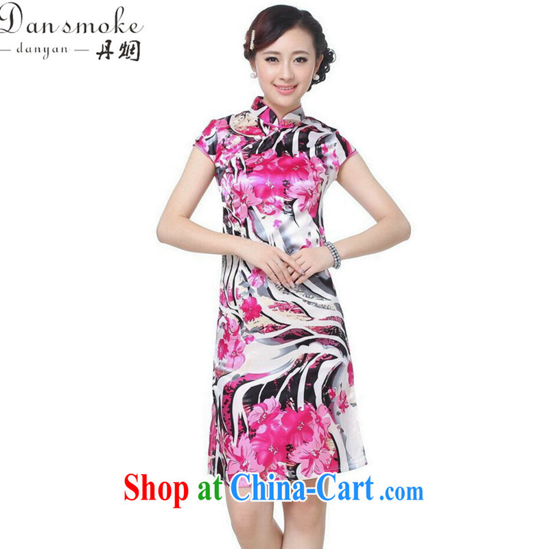 Dan smoke summer new cheongsam dress Chinese cheongsam Chinese improved, for a charge-back damask stamp mini short flag such as the color 2 XL, Bin Laden smoke, shopping on the Internet