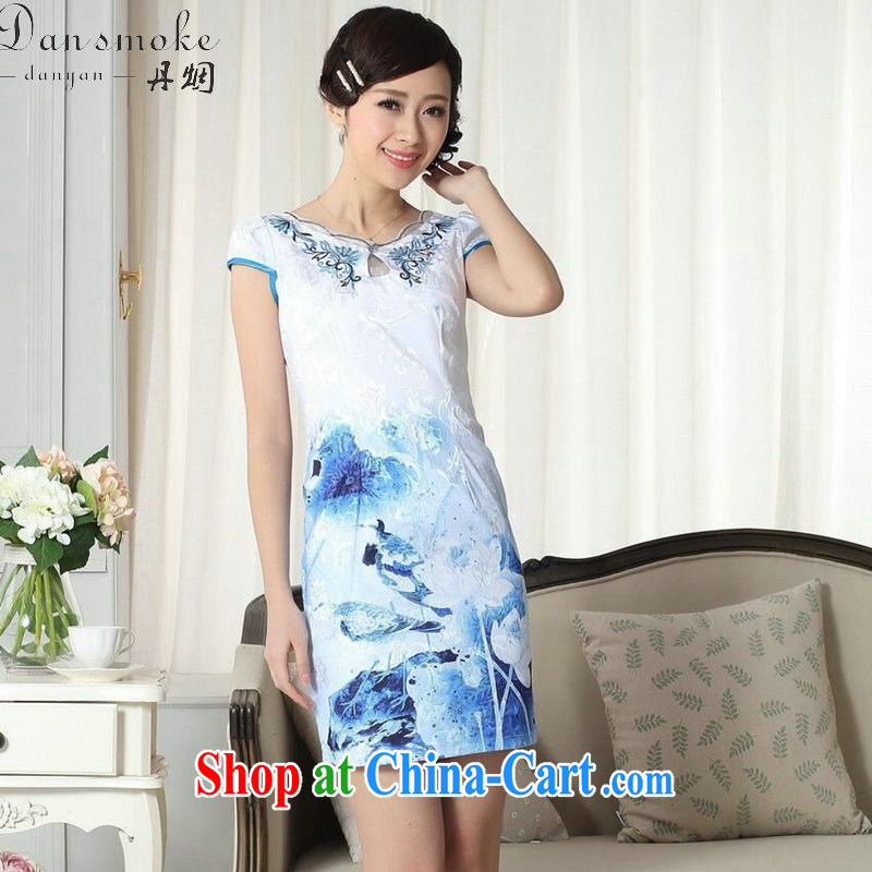 Dan smoke summer new female qipao elegance Chinese qipao improved version with graphics thin cotton short cheongsam as color 2XL
