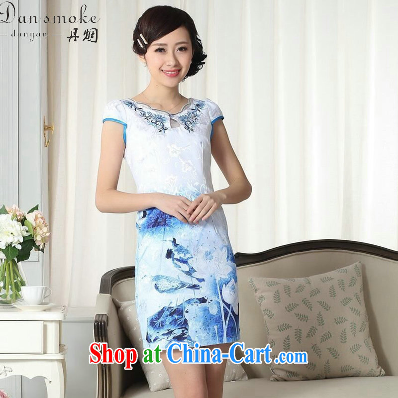 Dan smoke summer new female qipao elegance Chinese qipao improved version with graphics thin cotton short cheongsam as color 2XL, Bin Laden smoke, shopping on the Internet