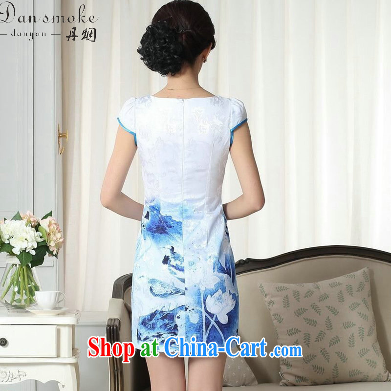 Dan smoke summer new female qipao elegance Chinese qipao improved version with graphics thin cotton short cheongsam as color 2XL, Bin Laden smoke, shopping on the Internet