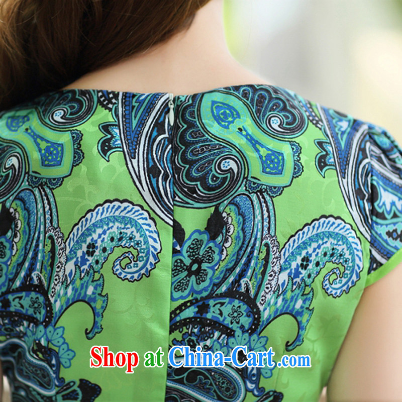 The beautiful valley 2015 female new Ethnic Wind Chinese short-sleeved Chinese Embroidery ink retro beauty graphics thin cheongsam dress yellow L, Cayman, Lai Valley, shopping on the Internet
