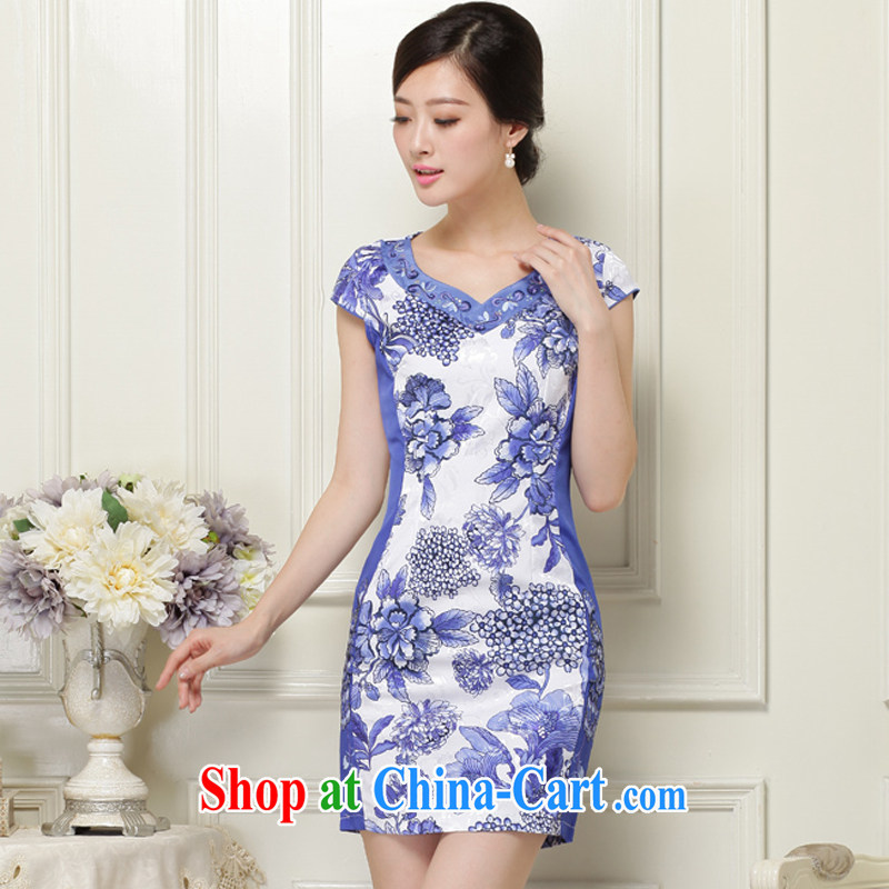 Los Angeles 2015 new summer dresses retro beauty stamp embroidery cheongsam dress blue XXL, Los Angeles (ROLUZEE), online shopping