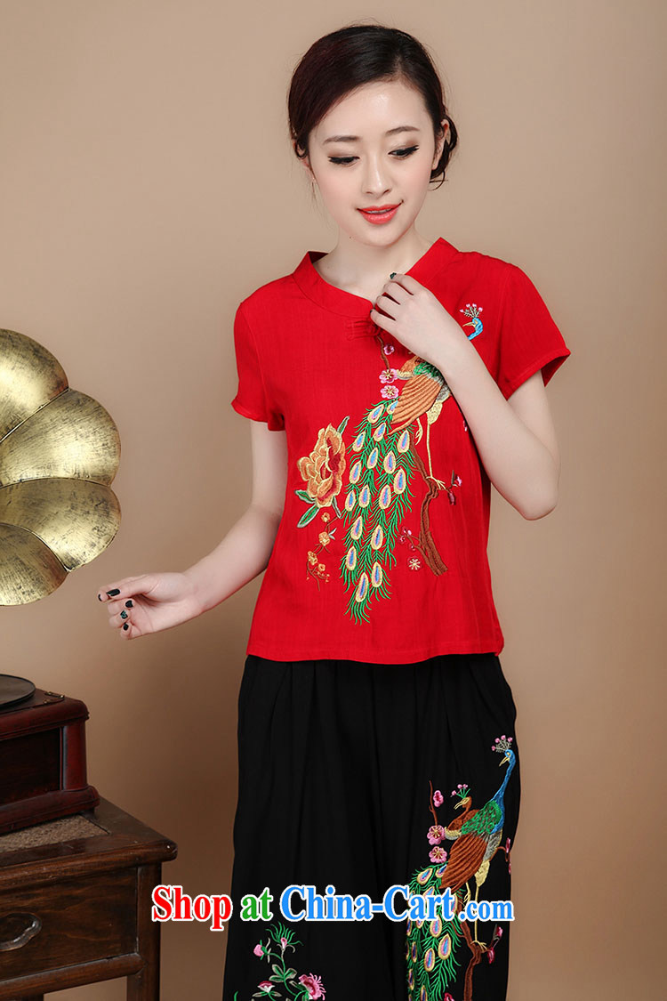 2015 summer decor, cotton embroidery Tang replace V collar short-sleeve T-shirt pants two piece set to sell red L pictures, price, brand platters! Elections are good character, the national distribution, so why buy now enjoy more preferential! Health
