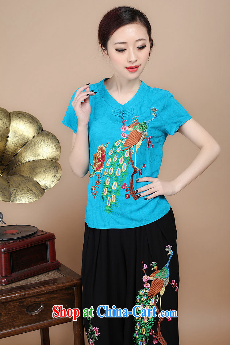 2015 summer decor, cotton embroidery Tang replace V collar short-sleeve T-shirt pants two piece set to sell red L pictures, price, brand platters! Elections are good character, the national distribution, so why buy now enjoy more preferential! Health