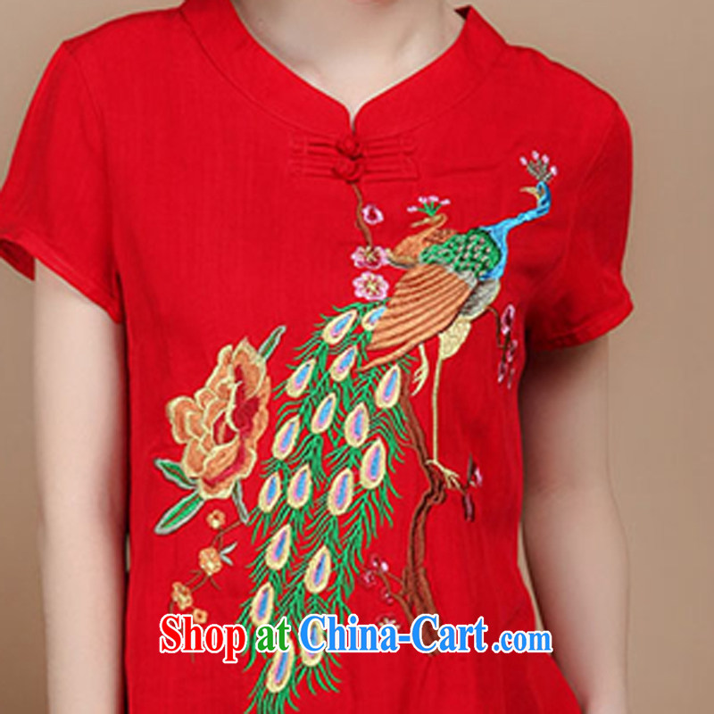 2015 summer decor, cotton embroidery Tang replace V collar short-sleeve T-shirt pants two piece set to sell red L charm, as well as Asia and (Charm Bali), online shopping
