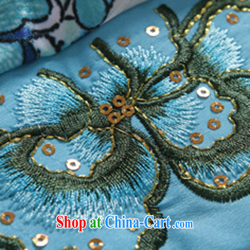 Air Shu Diane 2015 spring dresses new cultivating ethnic wind stamp cheongsam Silk Dresses girls 31 blue XXL, aviation Shu Diane, shopping on the Internet