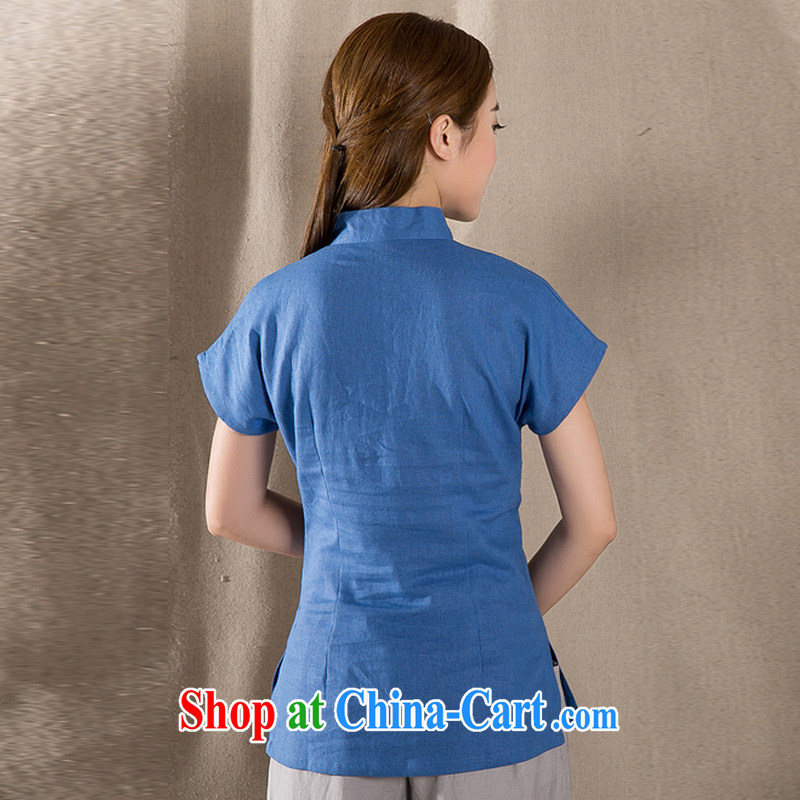 Mr Ronald ARCULLI, short Chinese qipao T-shirt retro, cotton for the girl with a short-sleeved improved Chinese female sung lim bird 2015 delivery package mail blue M Sheng Lin, birds, and shopping on the Internet