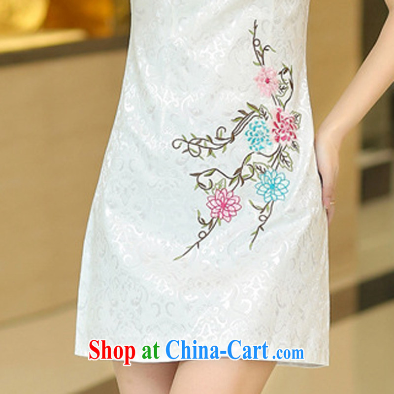 Los Angeles Summer 2015 new dresses female temperament cultivating short-sleeved embroidered cheongsam dress white XL, Los Angeles (ROLUZEE), shopping on the Internet