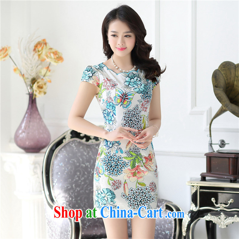 Floating Princess love 2015 new dresses retro improved short Tang decorated in blue and white porcelain summer girls dresses cheongsam dress 1518 pink L, floating love Princess piaoaifei), and, on-line shopping