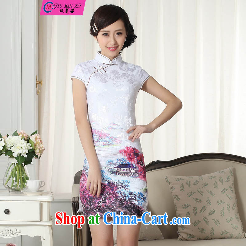 Ko Yo Mephidross colorful lady stylish jacquard cotton short cheongsam dress 2015 ladies China wind graphics thin short cheongsam Chinese qipao gown D 028 0287 D XXL
