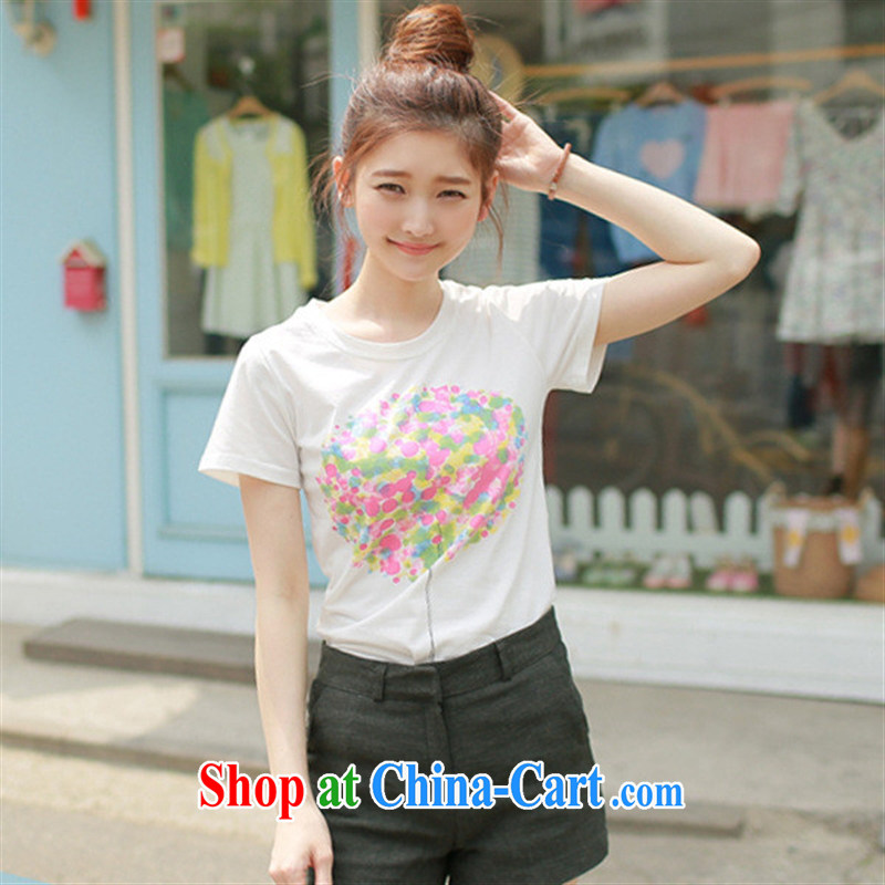 Ya-ting store T model real-time a summer new cultivating the code graphics thin geometric stamp small fresh short-sleeved T-shirt woman white XXL, blue rain bow, and shopping on the Internet