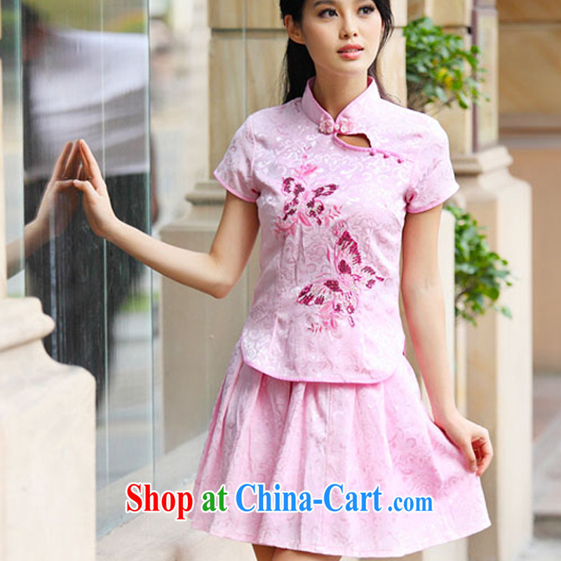 Red shinny 2015 summer new dresses, Retro fresh Chinese to Butterfly cheongsam dress JE RA 044 6908 pink XL clothing, edge, I, on-line shopping