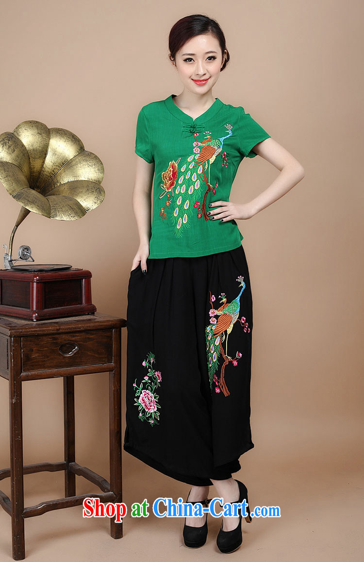 2015 summer decor, cotton embroidery Tang replace V collar short-sleeve T-shirt pants two piece set to sell black L pictures, price, brand platters! Elections are good character, the national distribution, so why buy now enjoy more preferential! Health