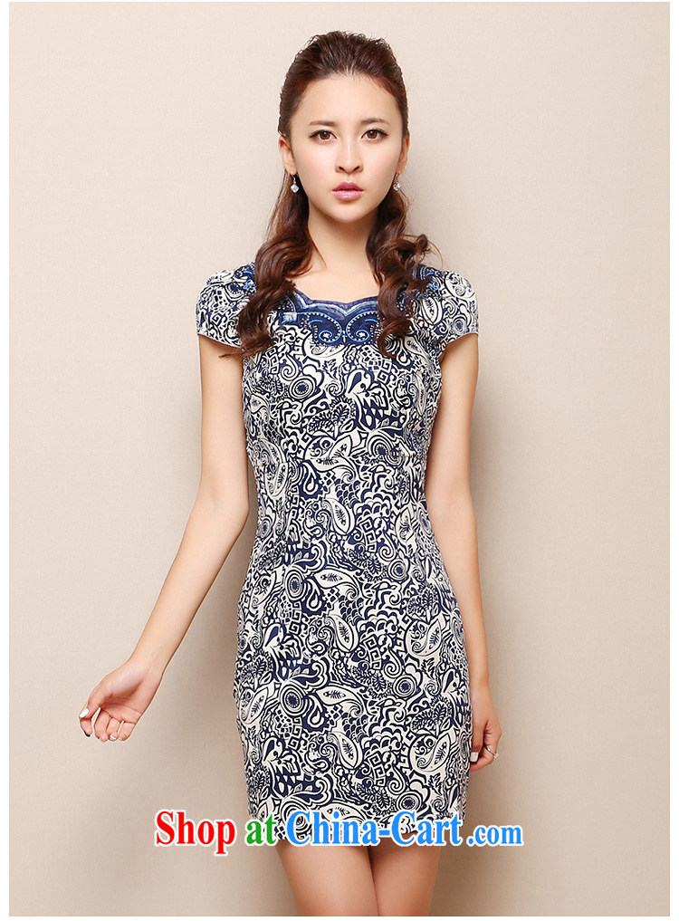 2015 new summer Ethnic Wind retro female dress blue and white porcelain stamp short-sleeved cultivating improved stylish and elegant day dresses skirts dark blue blue and white porcelain XL pictures, price, brand platters! Elections are good character, the national distribution, so why buy now enjoy more preferential! Health
