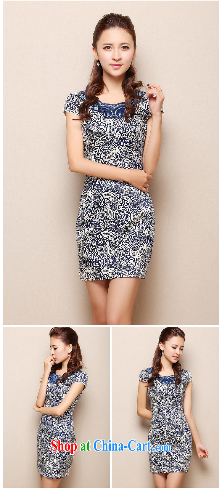 2015 new summer Ethnic Wind retro female dress blue and white porcelain stamp short-sleeved cultivating improved stylish and elegant day dresses skirts dark blue blue and white porcelain XL pictures, price, brand platters! Elections are good character, the national distribution, so why buy now enjoy more preferential! Health