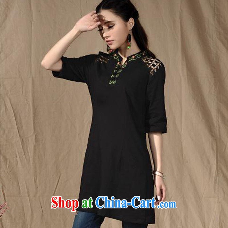 Yao Yi (YAOYI) 2015 new female Ethnic Wind up for stitching Openwork embroidery cuff in a field for cotton A-dress 6848 black XXL, Yao Yi, shopping on the Internet