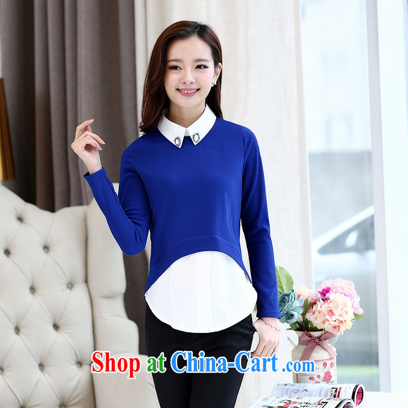 Spring 2015 new Korean version knitting kits and solid T-shirt Girl Doll for thin long-sleeved, large, female blue M, health concerns (Rvie .), and, on-line shopping