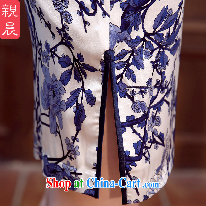 pro-am 2015 New Silk Cheongsam dress Spring Summer short daily sauna Silk Cheongsam dress improved stylish blue L - 20 Day Shipping, the pro-am, shopping on the Internet
