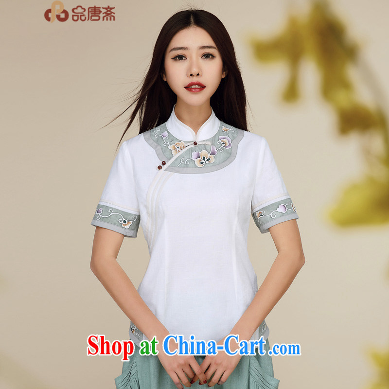 Mr Henry Tang, Id al-Fitr summer new 2015 National wind beauty graphics thin short-sleeved cotton the improved Chinese Tang fitted T-shirt white S