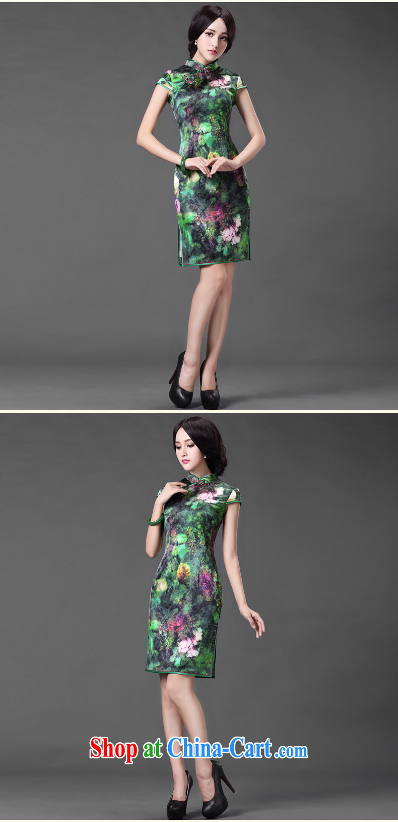 Silk Cheongsam dress summer improved Chinese sauna silk antique Chinese ZS 009 green XXL pictures, price, brand platters! Elections are good character, the national distribution, so why buy now enjoy more preferential! Health