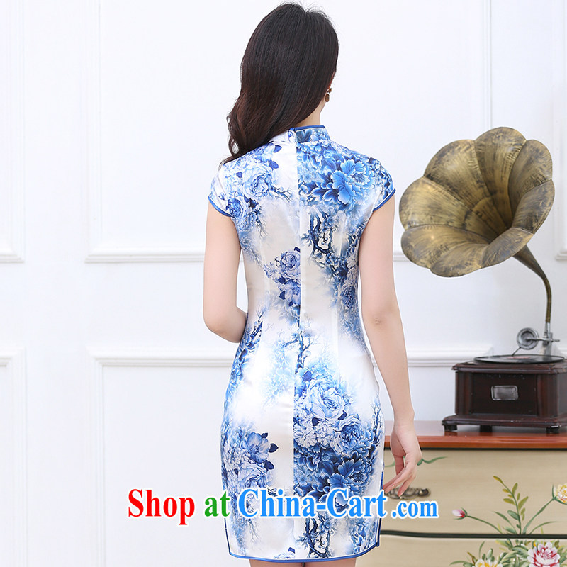 Alice Park 2015 summer new women who are decorated in classical style improved short-sleeve blue and white porcelain style Silk Cheongsam dress female sauna silk blue and white porcelain XXL, Alice Park (aliyuan), online shopping
