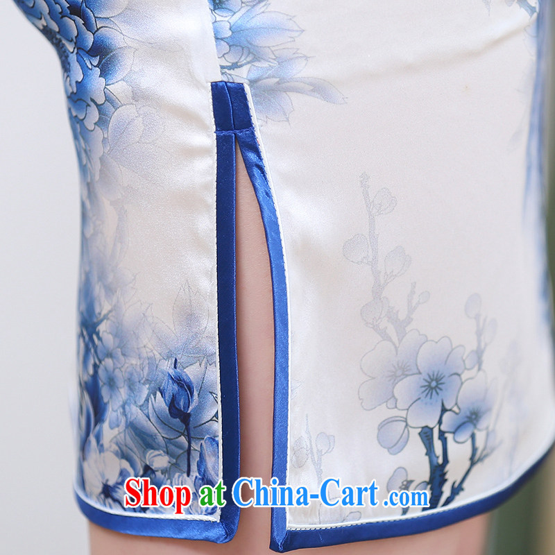 Alice Park 2015 summer new women who are decorated in classical style improved short-sleeve blue and white porcelain style Silk Cheongsam dress female sauna silk blue and white porcelain XXL, Alice Park (aliyuan), online shopping