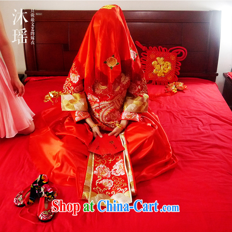 Bridal Chinese traditional wedding red cover and the lotus-hi field festive and classy-su 80 * 80 CM bridal worship accessories jewelry and ornaments damask accessories advanced red lid, Mu Yao, shopping on the Internet